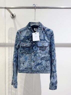 🚩steal Dior Blue Floral-Print Denim Jacket